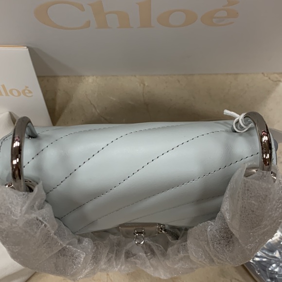 CHLOE MINI DREW CALF LEATHER CROSSBODY W/SILVER TONE JEWELRY CHAIN IN AIRY GREY - Picture 8 of 16